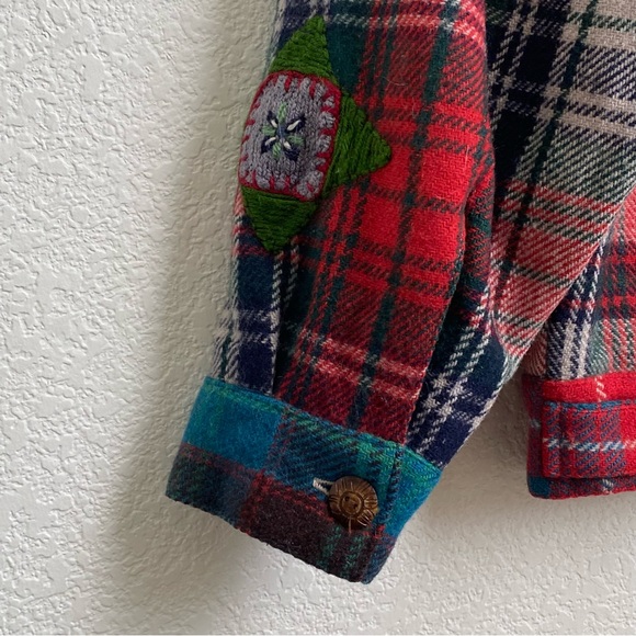 Vintage SANDY STARKMAN Red Plaid  Embroider Appliqué Wool Blend Shacket Jacket L - Picture 12 of 15